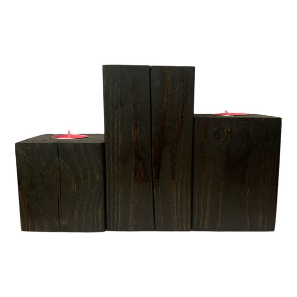 Handmade Wooden Tea Light Candle Holder Set Of 3 Rustic Cabin Decor Gift Set - Picture 3 of 9